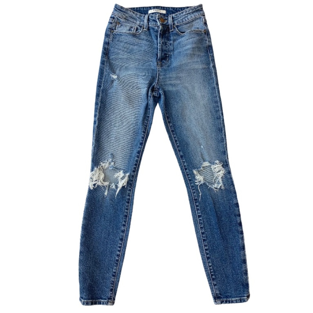 Fidelity Pixie Crop Distressed Ultra High Button Fly Crop Jean
